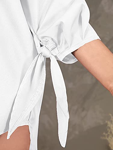 Zanzea Womens Off Shoulder Summer Blouse Tunic Tops 3/4 Long Sleeve Tie Knot Ladies T-Shirts 01-White Medium #TOP5
