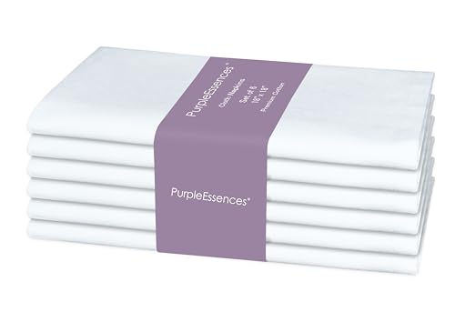 PurpleEssences Cloth Dinner Napkins 18x18 in Set of 6 - White