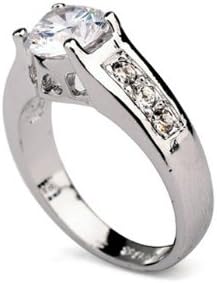 18k Gold Plated Solitaire Round Swarovski Cubic Zirconia Crystal Engagement Ring (White Gold, 7)