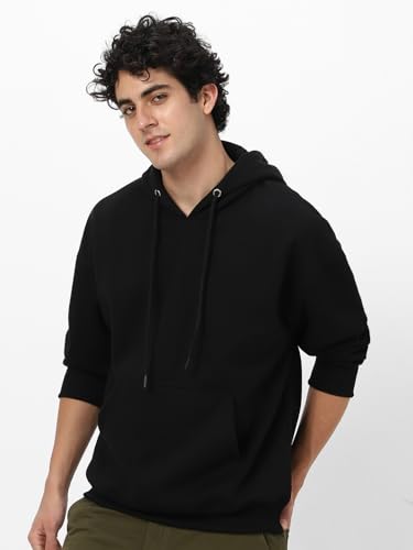 Image of Urbano Fashion Men's Cotton Solid Oversized Hooded Neck Sweatshirt