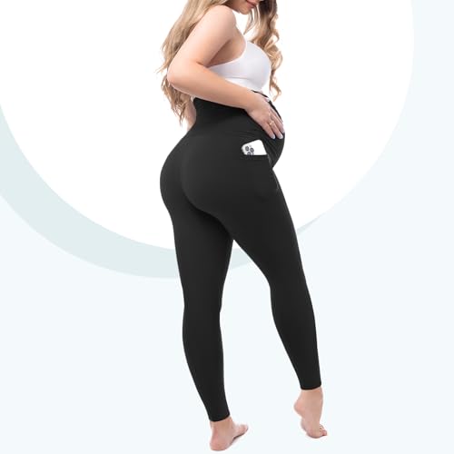 Leafigure Maternity Fleece Lined Leggings with Pockets Black Medium - image 2