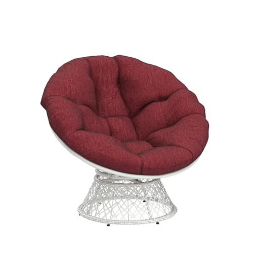 Image of Bme Ergonomic Wicker Papasan Chair with Soft Thick Density Fabric Cushion, High Capacity Steel Frame, 360 Degree Swivel for Living, Bedroom, Reading Room, Lounge, Cherry Sangria - White Base