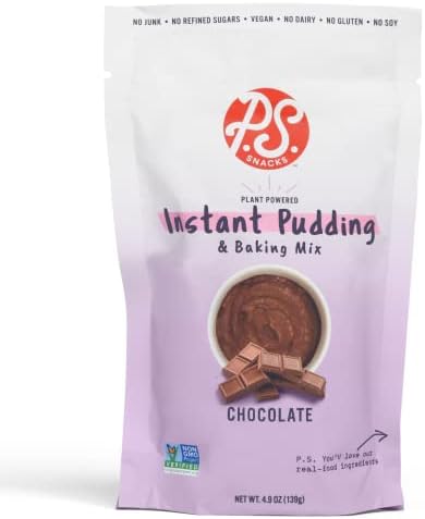 P.S. Snacks Chocolate Instant Pudding & Baking Mix (Pack of 1), Plant Based, Gluten Free, 70% Less Sugar, Dairy Free, Vegan