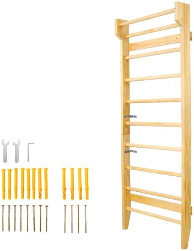Gymnastics Wood Stall Bar, Multi-use Swedish Ladder- Wall Mounted Pull Up Bar-Physical Therapy for Stretching and Various Exercises,Indoor Home Gym Workout Yoga
