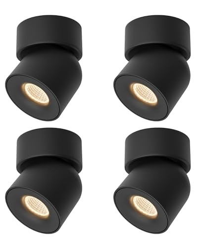 Aisilan 4 Pack Single Spotlight in Matt Black Dimmable 9W 3000K LED Adjustable 360° Spot Light Indoor Modern Rotatable Individual Spotlights for Ceiling or Wall Mounted