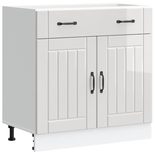 vidaXL Küchen-Unterschrank Lucca Hochglanz-Weiß Holzwerkstoff, Spülenunterschrank, Schrank Küche, Lagerschrank, Unterschrank für Küche, Küchenzeile