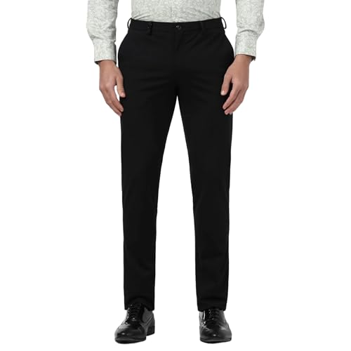 Image of Blackberrys Men's Nylon Blend Solid Slim Fit Formal Trousers Black