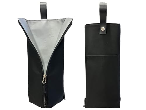 A.brillante ヘアアイロンケース 耐熱 ポーチ Lサイズ 吊り下げ コード収納ポケット ヘアアイロンポーチ カバー 熱いまま収納 ブラック