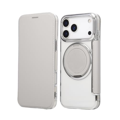 Housse portefeuille luxe en cuir blanc et dos transparent pour iPhone 17