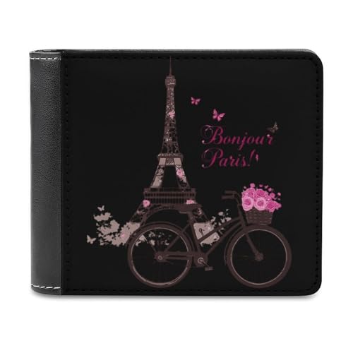 Paris Eiffel Tower And Bike Funny Bifold Wallets for Men Slim Front Pocket Purse with Multiple Card Slots