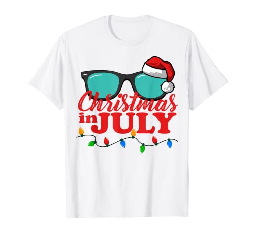 Navidad en julio Santa Hat Gafas de sol Celebración de verano Camiseta
