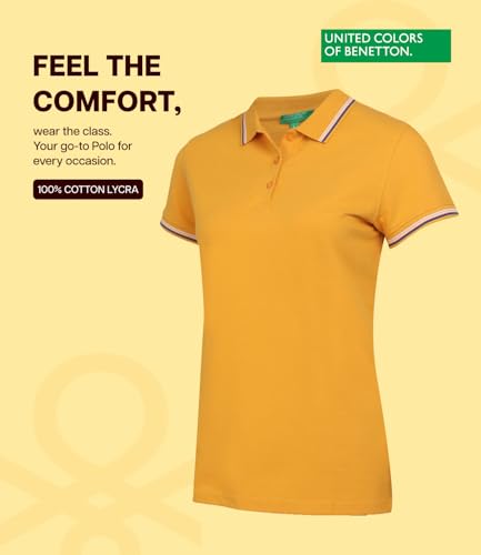 Image of UNITED COLORS OF BENETTON Women's Cotton Lycra Half Sleeves Plain Stylish Regular Fit Polo T-Shirt with Coloured Collar Tipping
