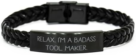 Sarcasm Tool maker Gifts, Relax. I'm a Badass Tool, Unique Braided Leather Bracelet For Colleagues, Engraved Bracelet From Boss, Funny gifts for tool makers, Unique gifts for tool makers, Personalized image 2