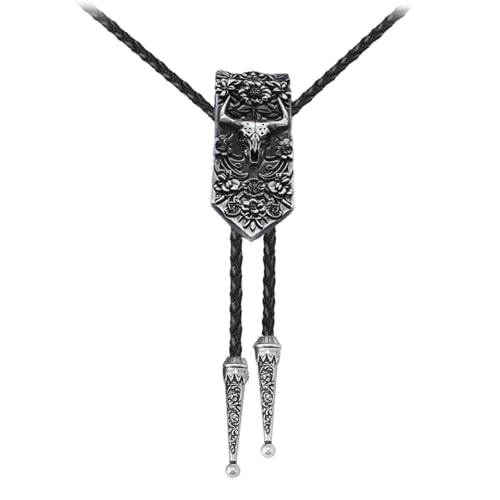Image of Joxevyia Bolo Tie for Men Vintage Cow Skull Leather Rope Western Cowboy Necktie Vintage Bola Tie Gift for Him