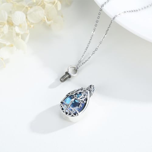 JUSTKIDSTOY Moonstone Urn Necklace for Ashes Sterling Silver Daisy/Rose/Tree Teardrop Pendant Necklace Cremation Jewelry Keepsake Memorial Gifts for Mother Grandma w/Funnel Filler3