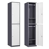 PEUKC Metal Storage Cabinet, 71' Tall Storage Locker for Employees, Steel Cabinet with Lock and Keys for School, Gym, Home, Office Staff (2 Doors - Grey White)