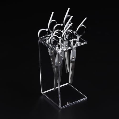 LIXIMMAZN 5 Holes Acrylic Scissors Organizer, Clear Acrylic Scissors Rack Stand Hairdresser Combs Clips Desktop Holder Salon (1 Piece)