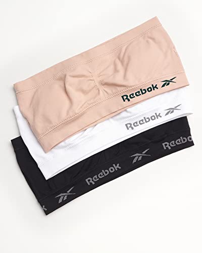 Reebok Girls' Bralette - Seamless Strapless Bandeau With Removable Pads (3 Pack), Size X-Large, Rose/White/Black #TOP1