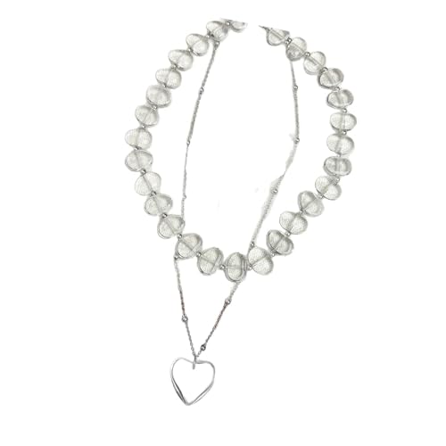 Collar de corazón irregular estilo francés con doble cadena ajustable de cuentas