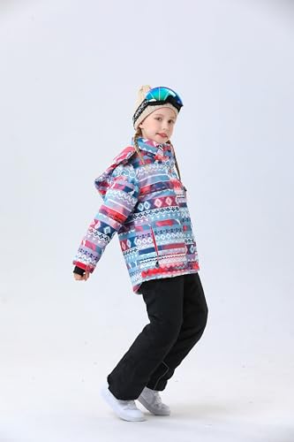 WOWULOVELY Girls Thicken Warm Snowsuit Hooded Ski Jacket Pants 2 Pcs Set Skiing Jacket with Pants(54Black,Size 12)