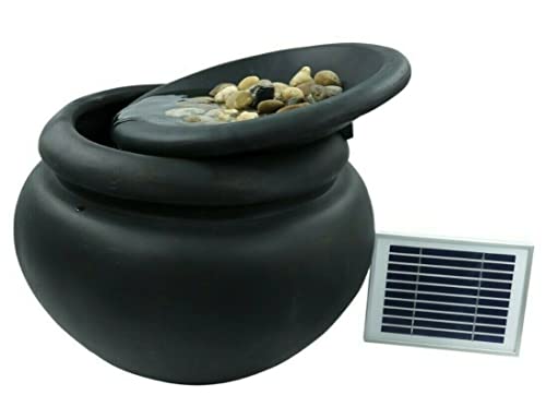 Outdoor Garden Water Fountain - Solar Black Bowl Rock Pot Freestanding Water Fountain for Garden and Floor-Standing Waterfalls