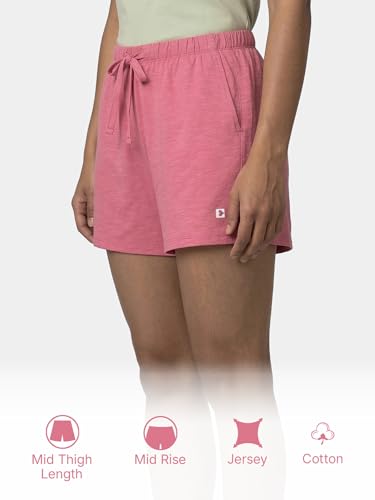 Image of Enamor Drawstring Mid Thigh Length Mid Rise Basic Shorts - Relaxed Fit, Super Soft Cotton - E062