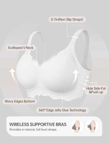 Image of OEAK Women Value Series Jelly Bras Wireless Pushup Convertible Bra | Everyday Essentials,Comfortable Bralettes,No Underwire,Full Coverage,Support Lift,Tshirt,Soft,Seamless,Scalloped