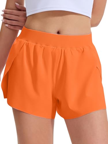 Women's Running Shorts with Liner Mid Waisted Side High Split Gym Athletic Sport Workout Shorts for Women Quick Dry Lightweight
