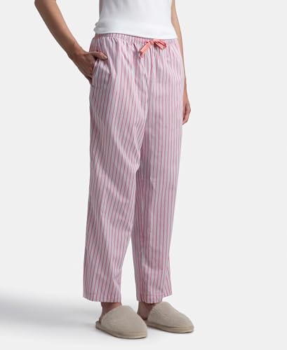 Image of Jockey RX06 Women's Super Combed Cotton Woven Fabric Relaxed Fit Striped Pyjama with Side Pockets (Checks & Prints May Vary)