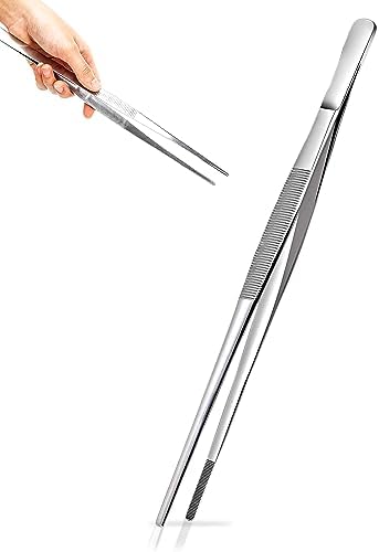 Kitchen Tweezers – Stainless Steel – 12 Inches Long – Non-Slip – For Cooking, Plating, Serving and Decorating by Ucraft Kitchen