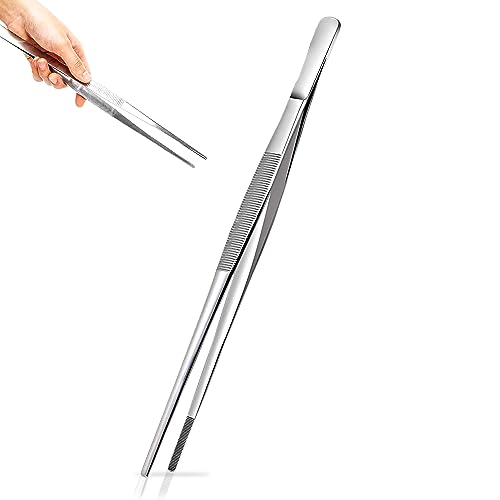Kitchen Tweezers – 12 Inches Stainless Steel Tweezer – Long Tongs – Non-Slip – For Cooking, Plating, Serving and Decorating by Ucraft Kitchen