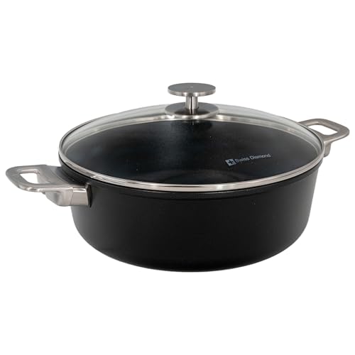 Image of Swiss Diamond Braiser Pan with Lid, Features Stainless Steel Handle, Nonstick Diamond Coated Braising Pan with Lid Oven Safe & Dishwasher Safe, 11", 5.3 Quart, Grey