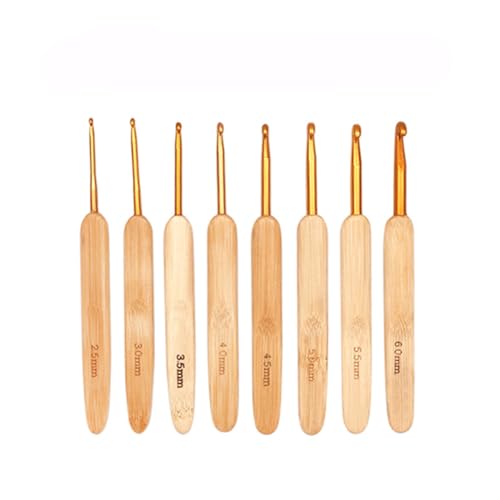 Image of 8PCS 2.5 to 6MM Navajo White Bamboo Handle Crochet Hook Set Wooden Handle Knitting Hooks with Gold Head Aluminum Braiding Knitting Needles Sets for Making Sewing Blankets Yarn Crafts