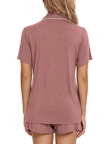 Image of Anjue Womens Pajamas Set Short Sleeve Button Down Soft Pj Sets S-XXL | V neck,Pyjamas,Modal,Wedding,Pijamas de mujer,Bridal party,Viscose,Knit,Cute,Lounge,Lightweight,Nursing,Holidays
