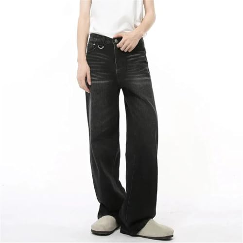 Men's Denim Pants Solid Color Bottom Washed Loose Straight Leg Jeans2