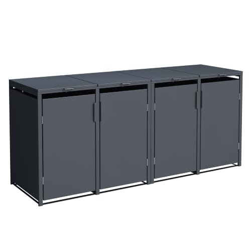 SMARTBOX 4er Mülltonnenbox für 120 l in Anthrazit - Premium Verkleidung Wetterfest & Korrosionsbeständig - Storage Cabinet Möbelschrank mit Gasdruckdämpfer Soft-Close Deckelseilzug Magnetverschluss
