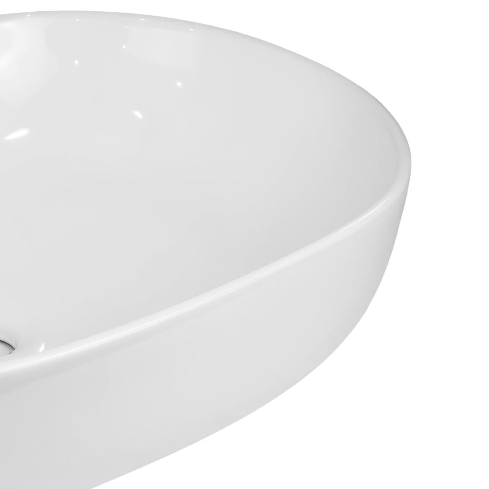 Lavabo Da Appoggio Ceramica Bianco Ovale Arredo Bagno Lavandino 60x40x15 Cm Con Foro Scarico Centrale (Lucido)