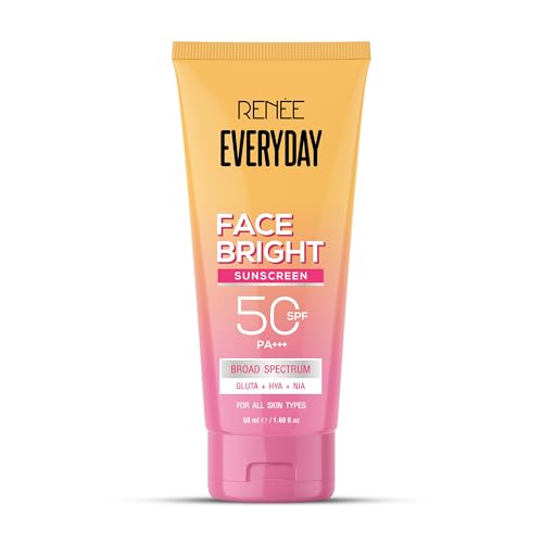 Image of RENEE Everyday Face Bright Brightening Sunscreen SPF 50 PA+++ | In-Vivo Tested | With Niacinamide, Hyaluronic Acid & Glutathione | Broad Spectrum UVA & UVB Protection | Hydrates & Protects Skin | 50ml