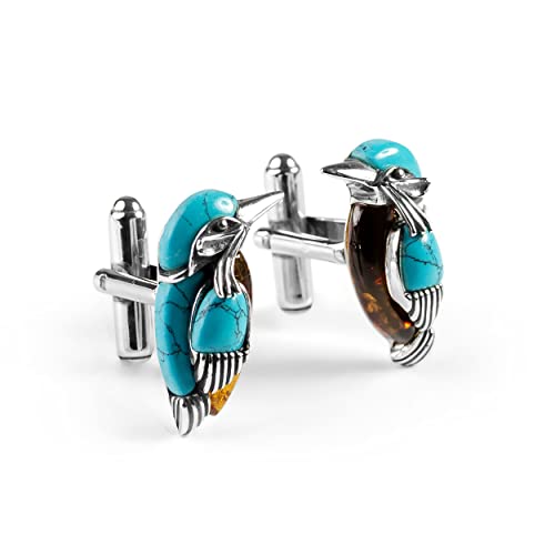 Mancuernillas de plata y ámbar con turquesa para hombre miniatura 1