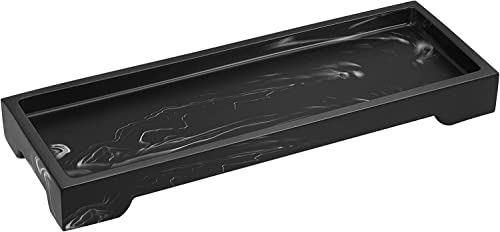 Luxspire Vanity Tray, Bathroom Tray Toilet Tank Storage Tray, Resin Kitchen Sink Trays, Vanity Countertop Organiser for Candles Soap Towel Perfume Holder Jewlery Dish Decor, Marble Style,S,Matte Black