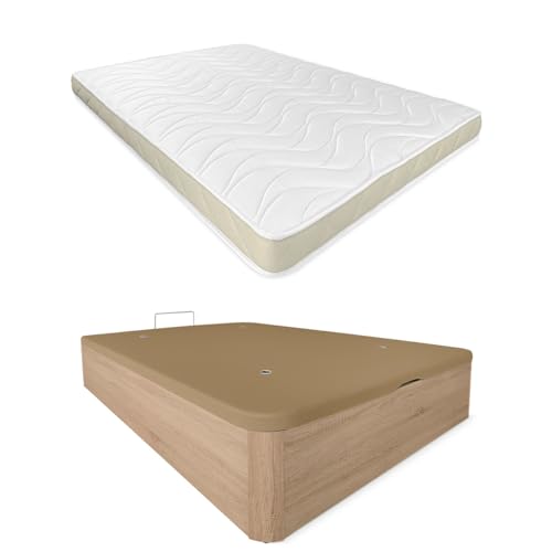 Somnia Descanso - Pack Colchón Viscoelástico Juma Reversible + Canapé Madera Abatible Reforzado con Gran Capacidad | Color Cambria 135 x 190