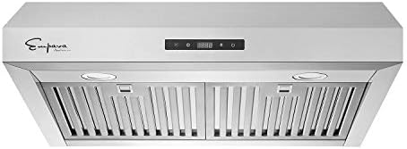 Empava 30" Under Cabinet Range Hood Ducted Exhaust Kitchen Vent with Soft Touch Controls-Sealed Aluminum Motor-Permanent Filters LEDs Light in Stainless Steel