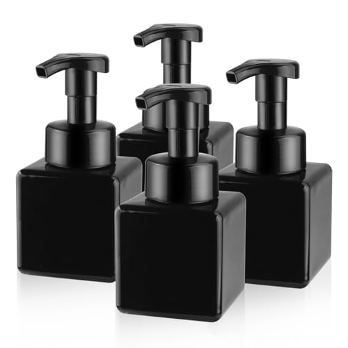 BOSMIOW 4 botellas de espuma de plástico negro de 250 ml, dispensador de jabón líquido vacío, botellas de mousse recargables para champú, gel de ducha, jabón de manos, espuma