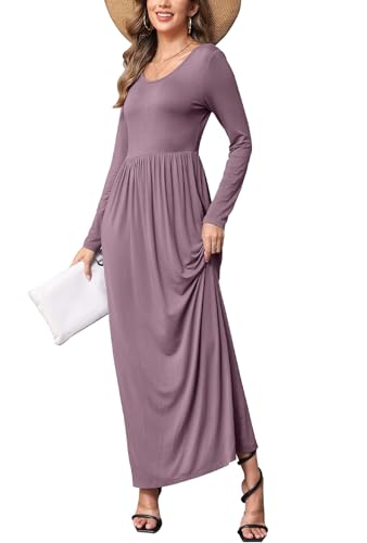 Image of EUOVMY Women's Long Sleeve Loose Maxi Dresses Casual Long Dresses with Pockets