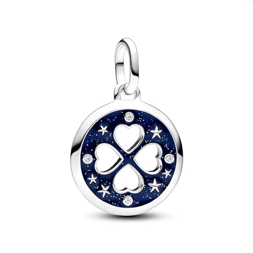 PANDORA ME Medallón con diseño de trébol de plata de ley con circonitas cúbicas transparentes y esmalte azul brillante