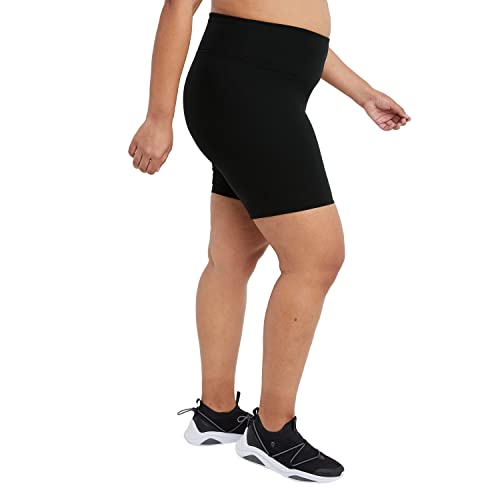 Champion, Authentic, Moisture Wicking, Bike Shorts For Women, 8" (Plus Size), Black Script, 2X #TOP2