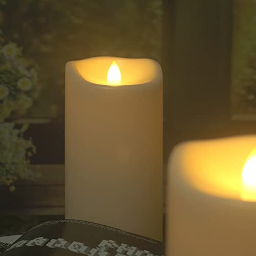 Image of CANDLE CHOICE Large Waterproof Outdoor Battery Operated Flameless Candles with Remote Timer Realistic Flickering Plastic Electric LED Pillars for Lantern Garden Yard Halloween Christmas 4x8 2 Pack