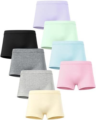 Phennies Girls Boyshorts Underwear Soft Cotton Teen Girls Kids Briefs Safety Panties for Dress - Pack of 8 Multicolor