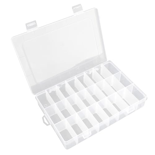24 Grid Plastic Organizer Box With Clear Dividers - Craft, Bead, Earring, Jewelry, Travel Pill, Small Parts, Hair Tie Storage