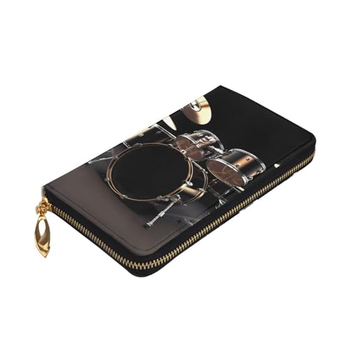 Cool Drum Set Wallet for Men Women Long Purse Leather Clutch Large Business Handbag Travel Phone Holder Credit Card Holder Money Case with Zipper Leather Wallets Gift3